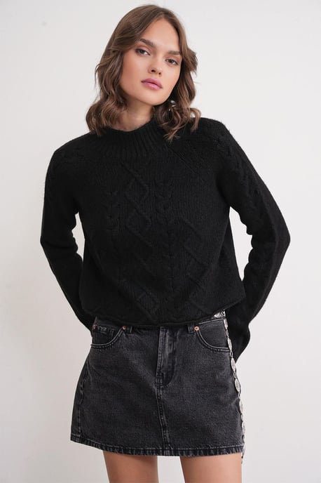Rippstrick-Pullover mit Argyle-Muster und halbem Stehkragen - Image 1