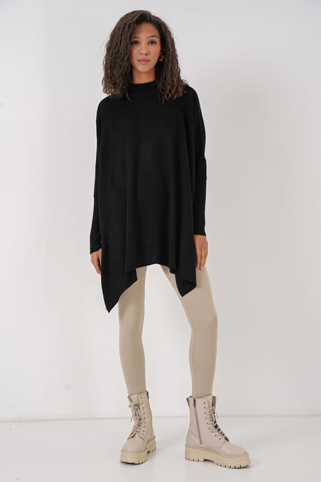 Sweater mit Schlitzdetail und halber Stehkragen, locker geschnitten - Image 2