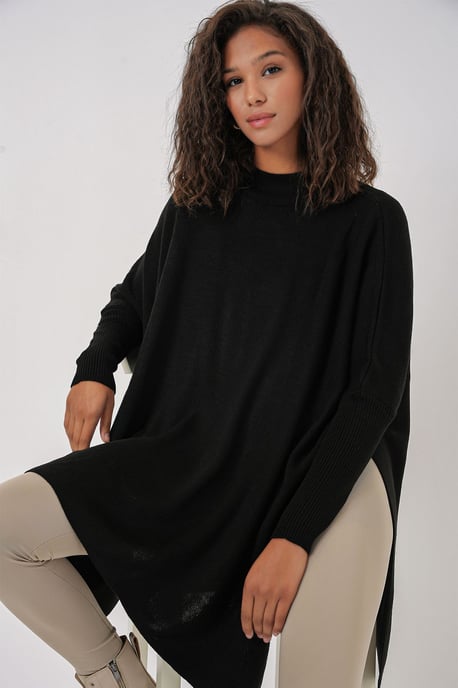 Sweater mit Schlitzdetail und halber Stehkragen, locker geschnitten - Image 3