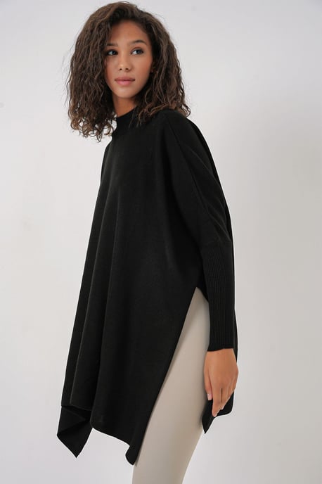 Sweater mit Schlitzdetail und halber Stehkragen, locker geschnitten - Image 4