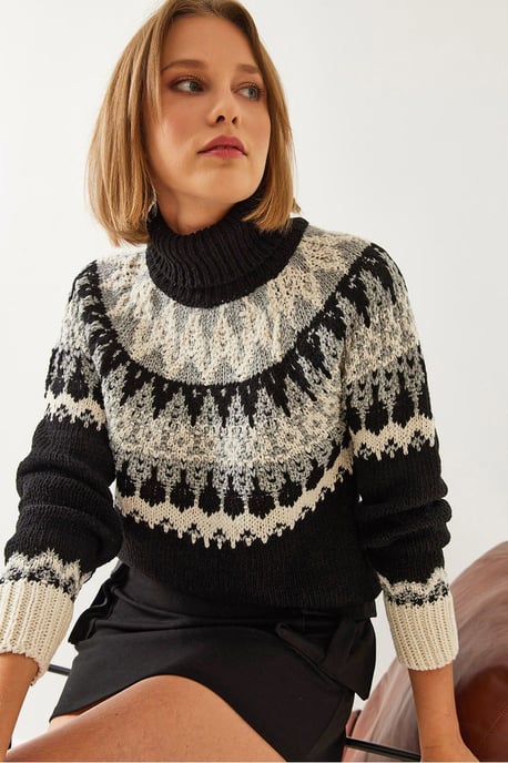 Rollkragen-Jacquard-Strickpullover - Image 1