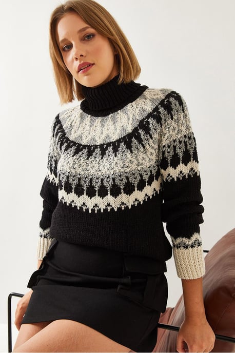 Rollkragen-Jacquard-Strickpullover - Image 2
