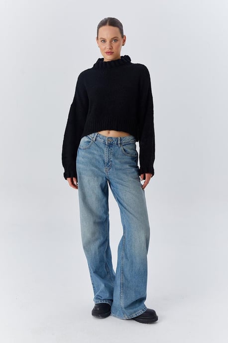 Dicker Rollkragen strukturierter Crop-Pullover - Image 2