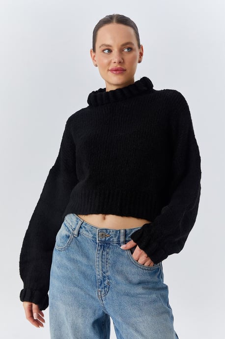 Dicker Rollkragen strukturierter Crop-Pullover - Image 3