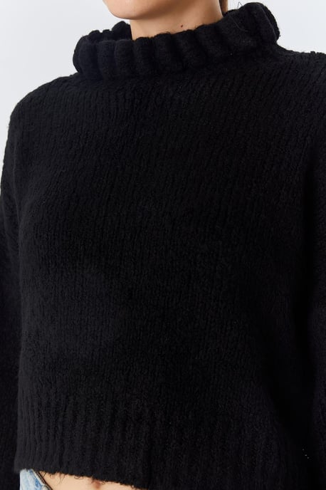 Dicker Rollkragen strukturierter Crop-Pullover - Image 4