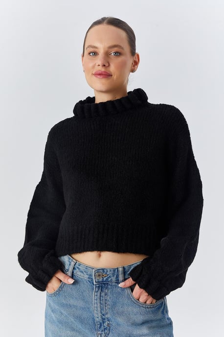 Dicker Rollkragen strukturierter Crop-Pullover - Image 5