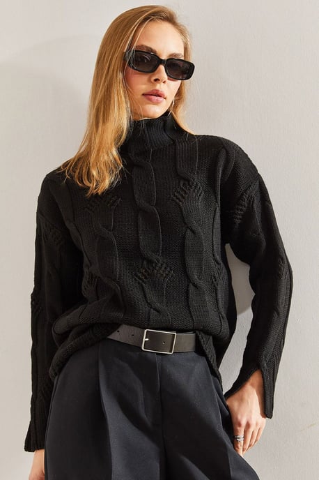 Bianco Lucci Strukturierter Pullover mit halbem Rollkragen - Schwarz - Image 2