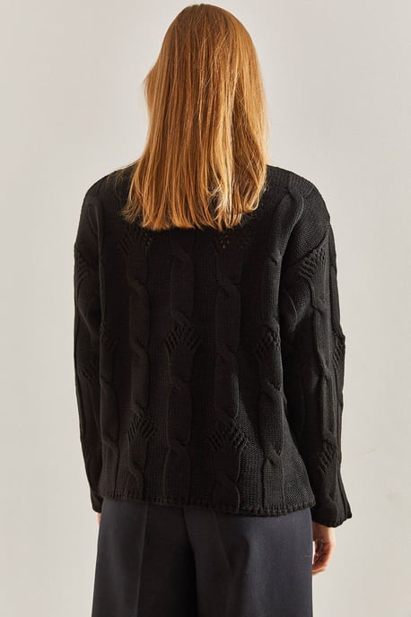 Bianco Lucci Strukturierter Pullover mit halbem Rollkragen - Schwarz - Image 3
