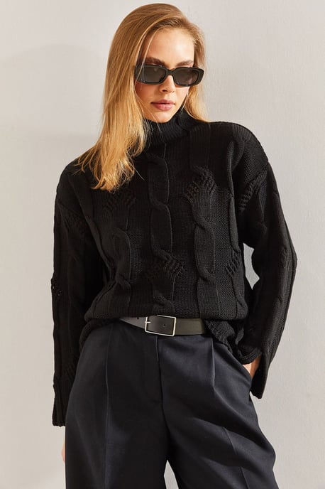 Bianco Lucci Strukturierter Pullover mit halbem Rollkragen - Schwarz - Image 4