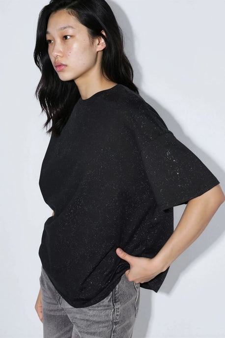 Pailletten Rundhals Kurzarm T-Shirt - Image 2