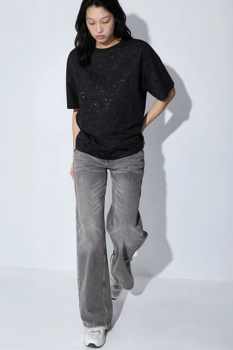 Pailletten Rundhals Kurzarm T-Shirt - Image 4