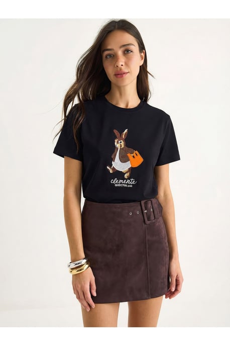 Bianco Lucci Besticktes Rundhals-T-Shirt - Schwarz - Image 3