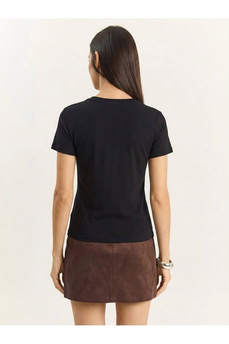 Bianco Lucci Besticktes Rundhals-T-Shirt - Schwarz - Image 4