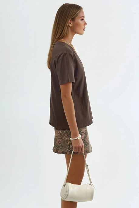 V-Ausschnitt Unifarben Strick-T-Shirt - Image 2