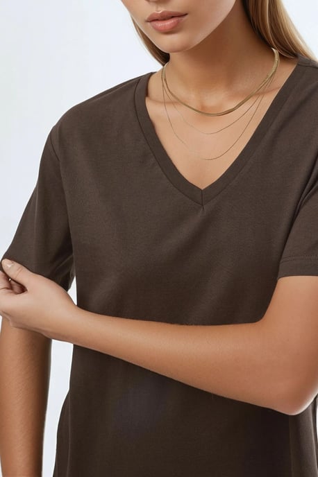 V-Ausschnitt Unifarben Strick-T-Shirt - Image 6