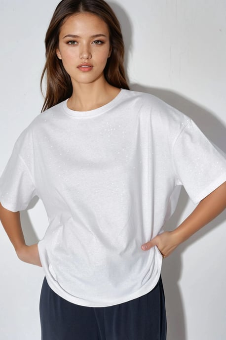 Pailletten Rundhals Kurzarm T-Shirt - Image 1