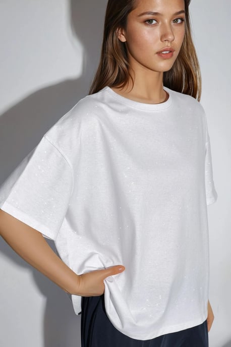 Pailletten Rundhals Kurzarm T-Shirt - Image 3