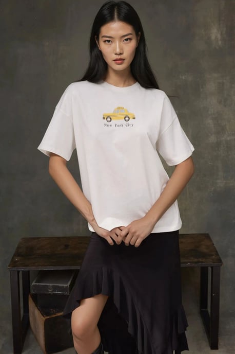 100% Baumwolle Übergroßes Bedrucktes Rundhals-Baumwoll-T-Shirt - Image 5