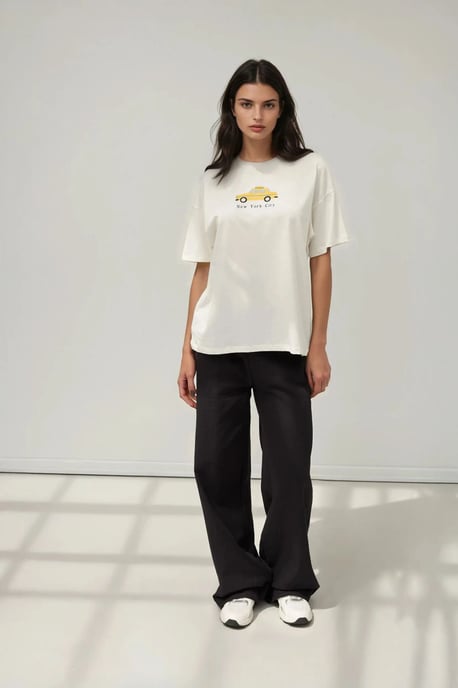 100% Baumwolle Übergroßes Bedrucktes Rundhals-Baumwoll-T-Shirt - Image 6
