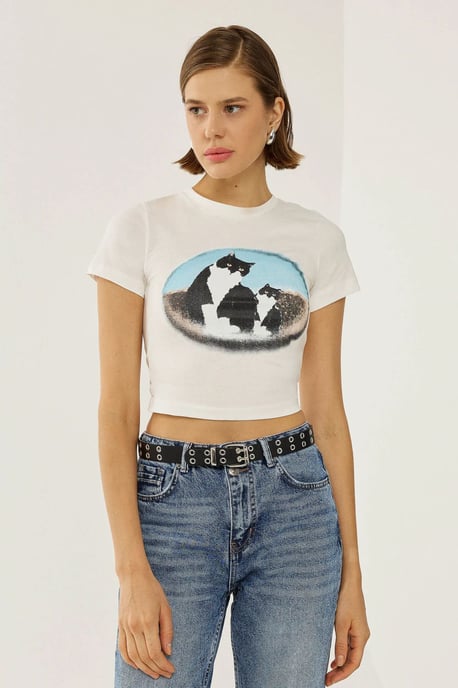 Bedrucktes Baumwoll-Crop-Top-T-Shirt - Image 3