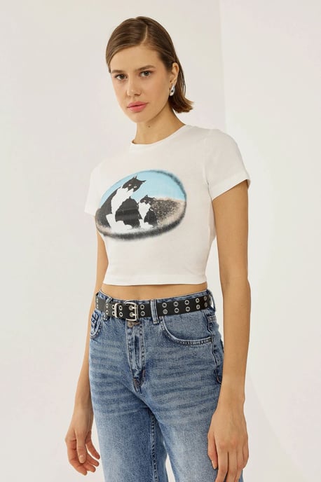 Bedrucktes Baumwoll-Crop-Top-T-Shirt - Image 5