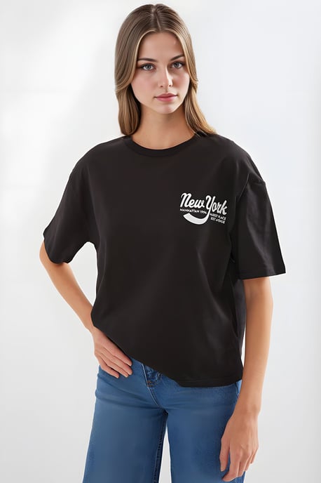 Bedrucktes Rundhals-Losen T-Shirt - Image 3