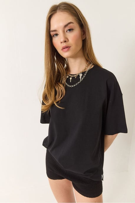 Entspanntes Fit Crew-Neck Baumwoll-T-Shirt mit Schlitz - Image 3