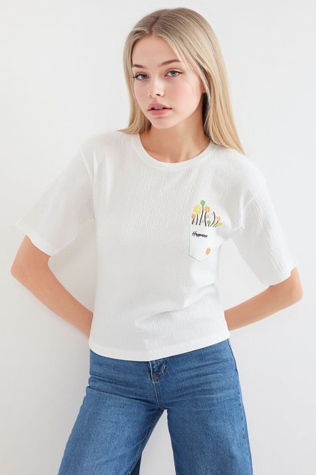 Besticktes Rundhals-Print-T-Shirt - Image 3