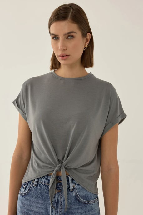 Basic Rundhals Cropped T-Shirt - Image 3