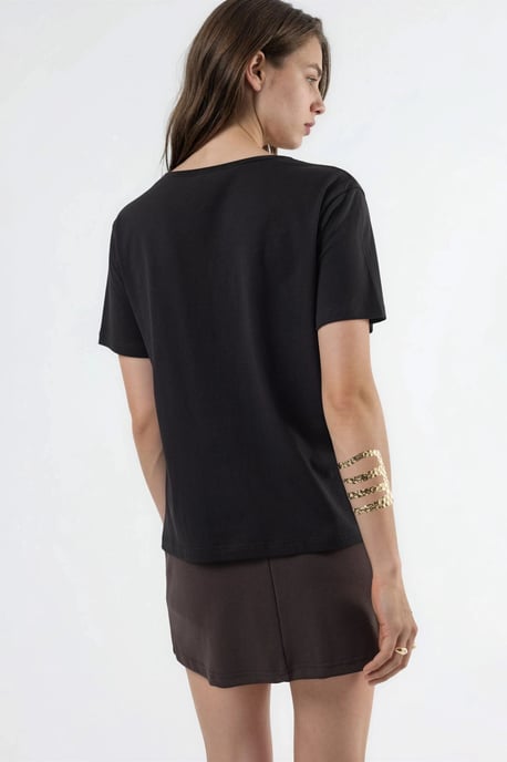 V-Ausschnitt Unifarben Strick-T-Shirt - Image 3