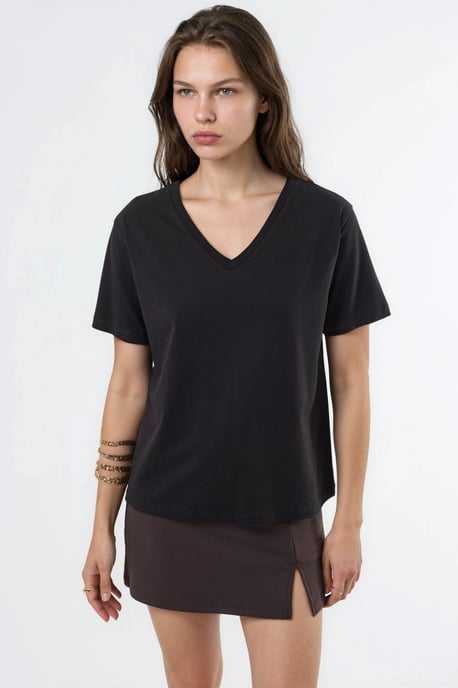 V-Ausschnitt Unifarben Strick-T-Shirt - Image 6