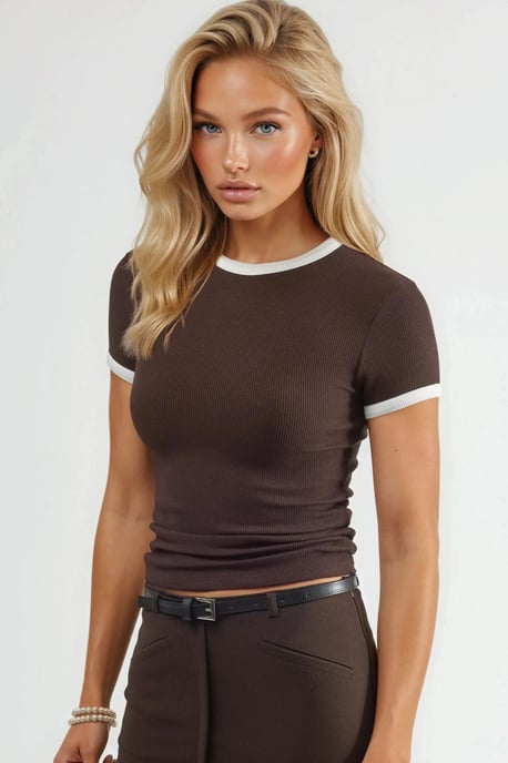 Rippstrick Rundhals Kurzarm-T-Shirt - Image 2