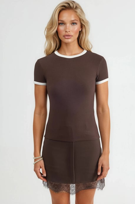 Rippstrick Rundhals Kurzarm-T-Shirt - Image 6
