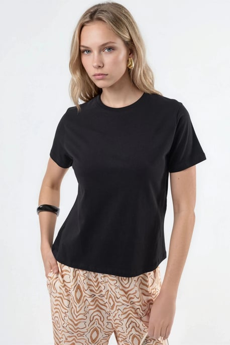 Schlichtes Rundhalsausschnitt Baumwoll-T-Shirt - Image 1
