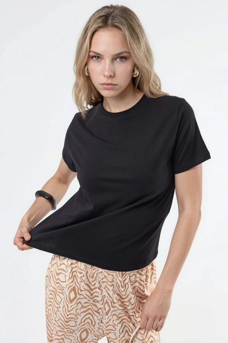 Schlichtes Rundhalsausschnitt Baumwoll-T-Shirt - Image 4
