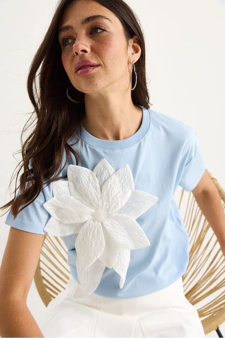 T-Shirt mit Rundhalsausschnitt und Blumenmuster inklusive Zubehördetails - Image 3