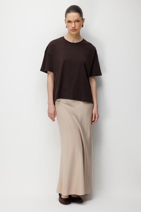 Oversized Rundhals Unifarben T-Shirt mit Schlitz - Image 2