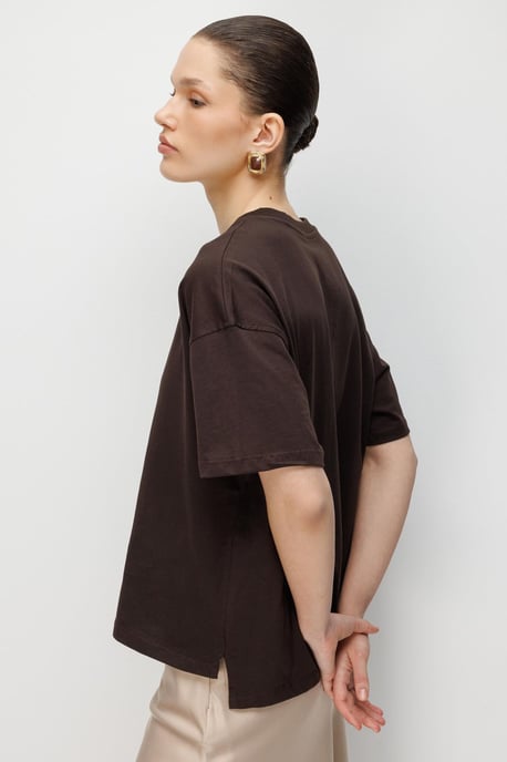 Oversized Rundhals Unifarben T-Shirt mit Schlitz - Image 3