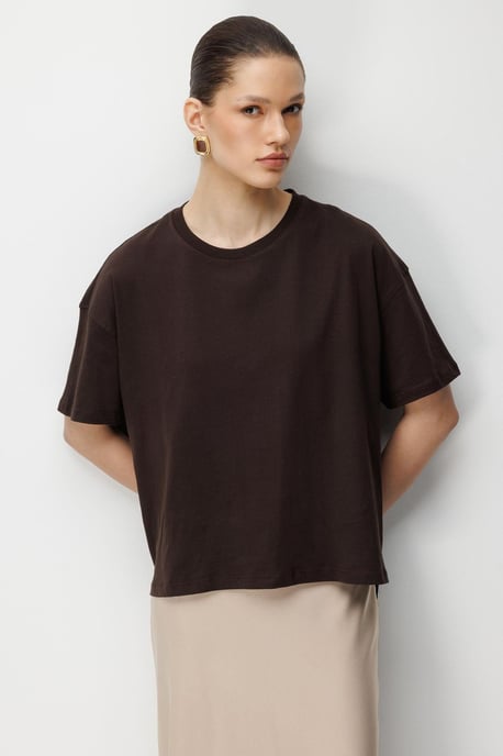 Oversized Rundhals Unifarben T-Shirt mit Schlitz - Image 4