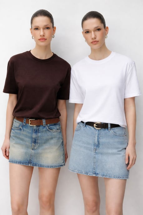 Übergroßes Rippstrick Crew-Neck Zwei-Teile T-Shirt Set - Image 1