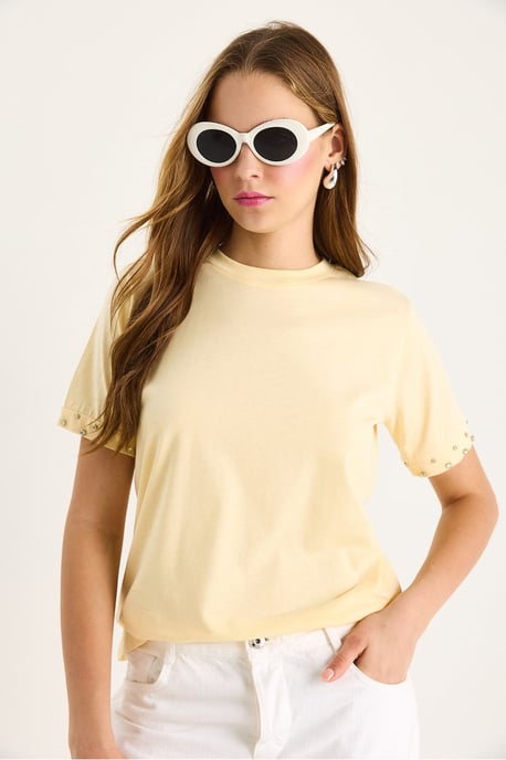Besticktes Rundhals-T-Shirt mit kurzen Ärmeln - Image 3