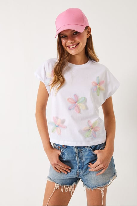 Besticktes Kurzarm-T-Shirt mit Rundhalsausschnitt - Image 2