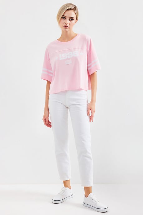 Oversized Crew Neck Crop T-Shirt mit Motto-Print - Image 2