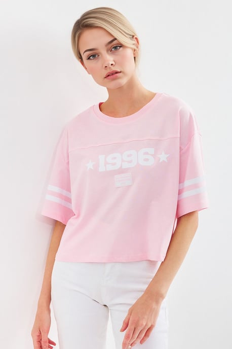 Oversized Crew Neck Crop T-Shirt mit Motto-Print - Image 3