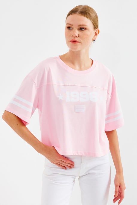 Oversized Crew Neck Crop T-Shirt mit Motto-Print - Image 4