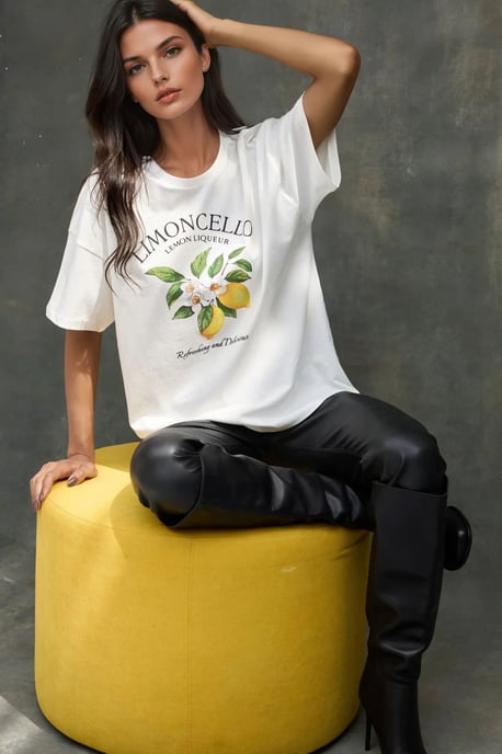 100 % Baumwolle Oversized Bedrucktes Rundhals T-Shirt - Image 2