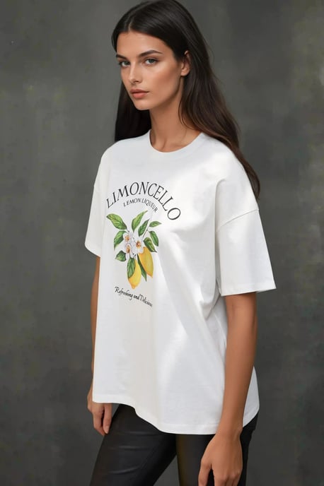 100 % Baumwolle Oversized Bedrucktes Rundhals T-Shirt - Image 4
