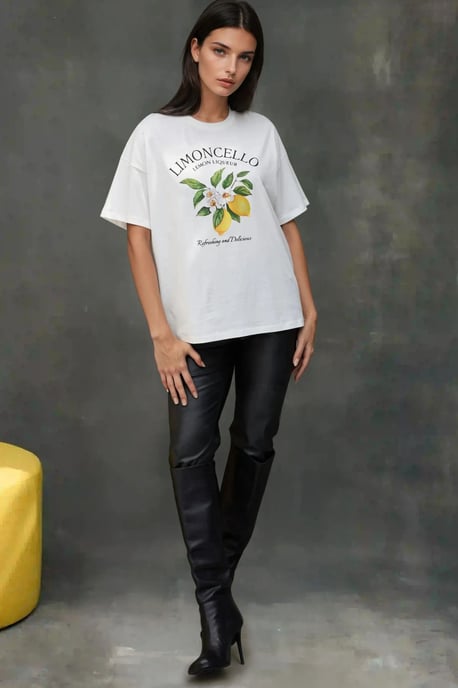100 % Baumwolle Oversized Bedrucktes Rundhals T-Shirt - Image 5