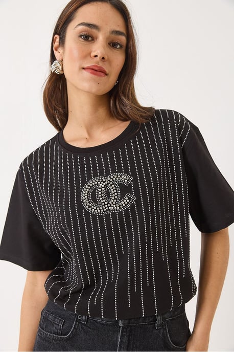 Gesticktes gestreiftes Rundhals-T-Shirt - Image 4