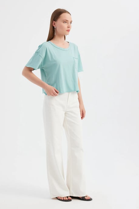 Basis Gewebtes Rundhals Kurzarm T-Shirt - Image 3